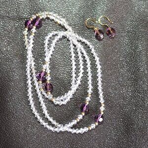 Vintage faceted amethyst & crystal necklace & earring set
